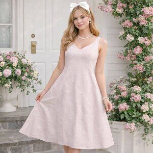 Vintage Dressbarn Linen Powder Pink Pastel Pink Midi Dress 8 Preppy